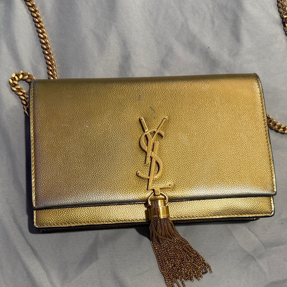 Yves Saint Laurent Metallic Gold Clutch with Tassel